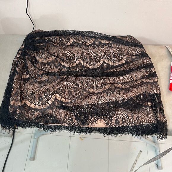 Free people NWT Zoey black lace nude lined ruched mini skirt size 12 - Picture 13 of 14